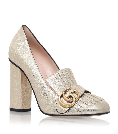 gucci gold glitter heels|gucci marmont mid heel pump.